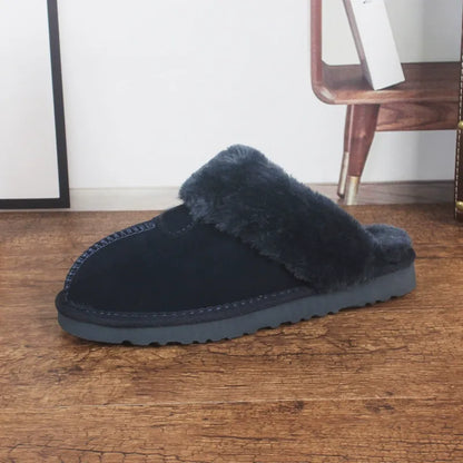Women's Slippers – Cowhide Upper – Fur-lined Inside – Open Heel – Indoor Use