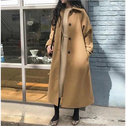 Women's Trench Coat – Wool Blend – Relaxed Fit – Double-Breasted – Full Length