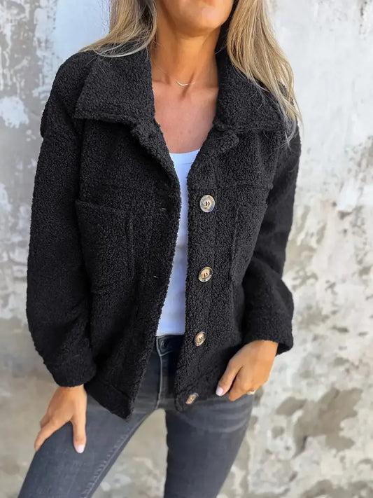 Women's Coat – Oversized Fit – Plush Texture – Button Front – Relaxed Style