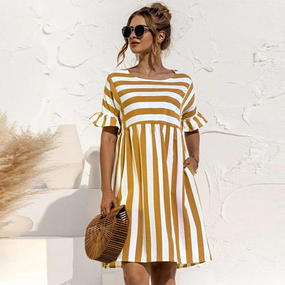 Dress woman – relaxed fit – A-line – ruffle sleeves – breathable fabric
