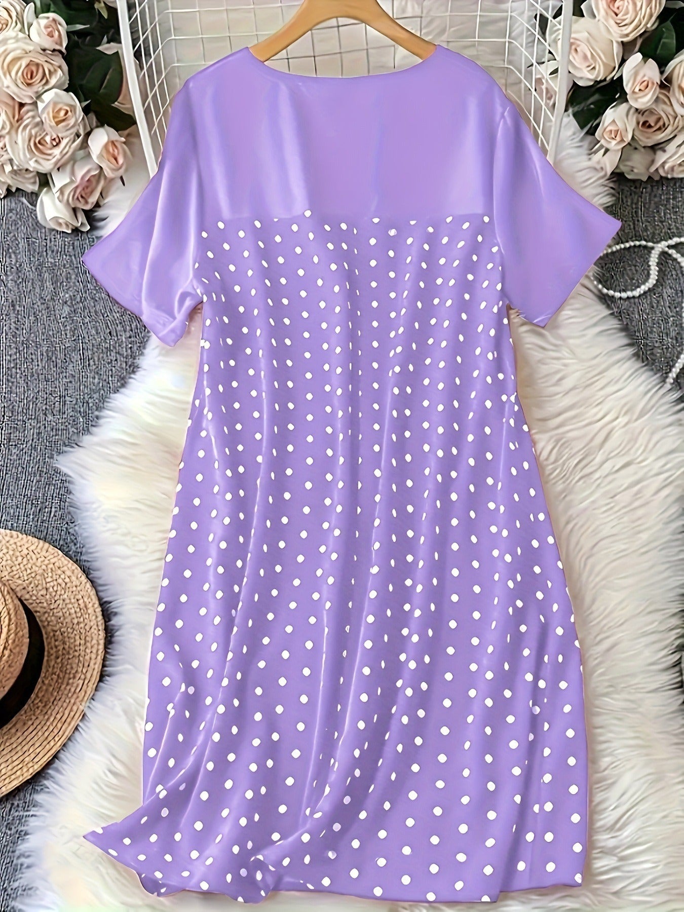 Women's Nightgown – Cotton Blend – Relaxed Fit – Polka Dot – Mid-Length