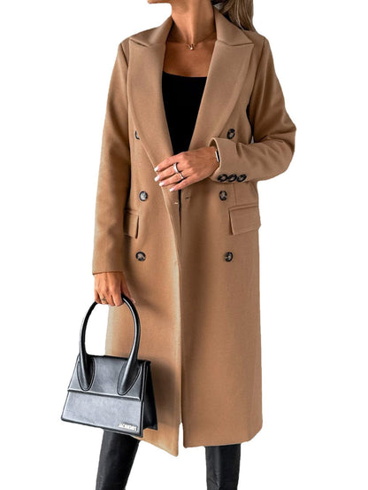 Women's Trench Coat – Tailored Fit – Wool Blend – Double-Breasted – Knee-Length