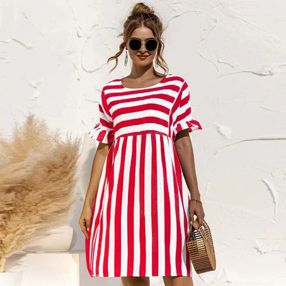 Dress woman – relaxed fit – A-line – ruffle sleeves – breathable fabric