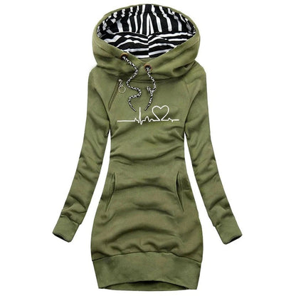 Women's Hoodie Dress – Slim Fit – Cotton Blend – Printed Design – Relaxed Style