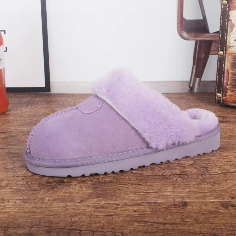 Women's Slippers – Cowhide Upper – Fur-lined Inside – Open Heel – Indoor Use
