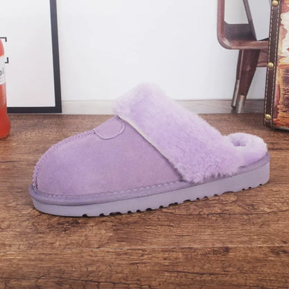 Women's Slippers – Cowhide Upper – Fur-lined Inside – Open Heel – Indoor Use
