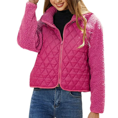 Women's Jacket – Quilted Fabric – Relaxed Fit – Fleece Collar and Sleeves – Zipper