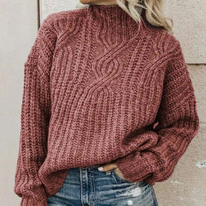 Women's Sweater – Relaxed Fit – Wool Feel – Thick Cable Knit – High Neck
