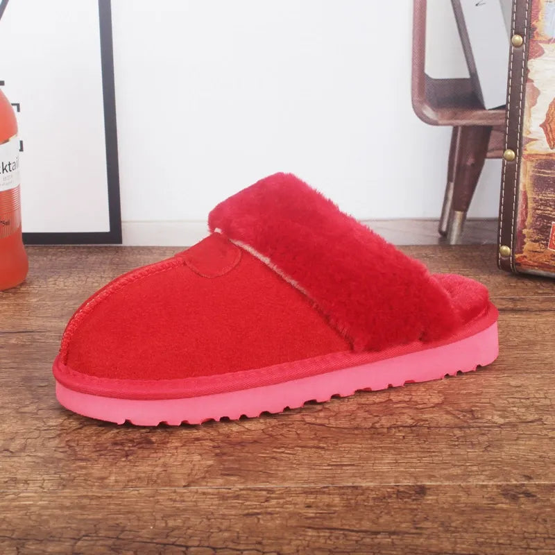 Women's Slippers – Cowhide Upper – Fur-lined Inside – Open Heel – Indoor Use