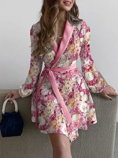 Women's Cardigan – Relaxed Fit – Belted Waist – Lightly Patterned Layered
