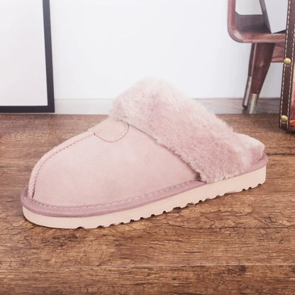 Women's Slippers – Cowhide Upper – Fur-lined Inside – Open Heel – Indoor Use