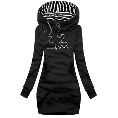 Women's Hoodie Dress – Slim Fit – Cotton Blend – Printed Design – Relaxed Style