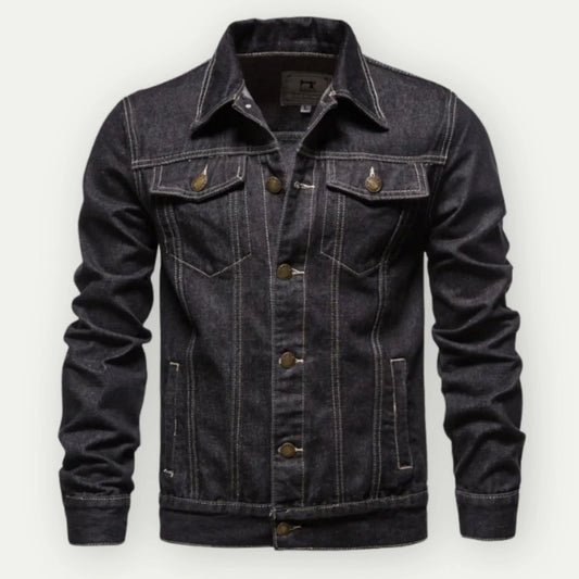 Men's trucker jacket – denim – tailored fit – buttons – chest and side pockets