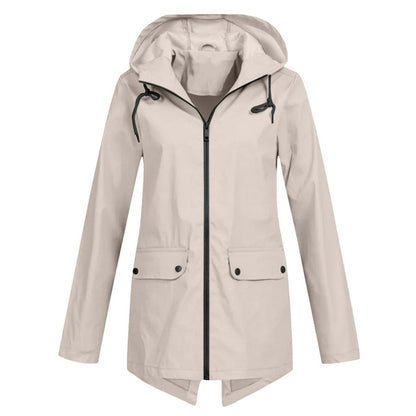 Women's Rain Jacket – Relaxed Fit – Hood – Water-Repellent – Mid-Length – Zipper and Pockets