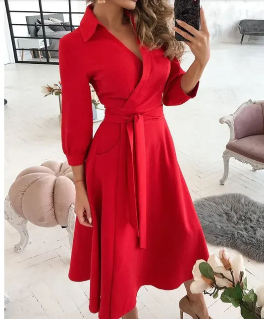 Dress for Women – Wrap Design – Adjustable Fit – Luxurious Fabric – 3/4 Sleeves