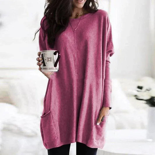 Women's Tunic Sweater – Oversized Fit – Soft Knit – Side Pocket – Dropped Shoulders