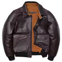 Men's Leather Jacket – Classic Fit – Zipper Closure – Ribbed Hem – Pointed Collar