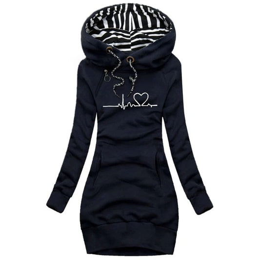 Women's Hoodie Dress – Slim Fit – Cotton Blend – Printed Design – Relaxed Style
