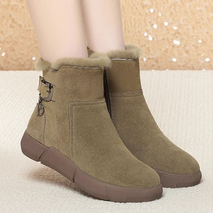 Women's Winter Boots – Leather and Lined – Ankle-High – Zipper – Chunky Sole
