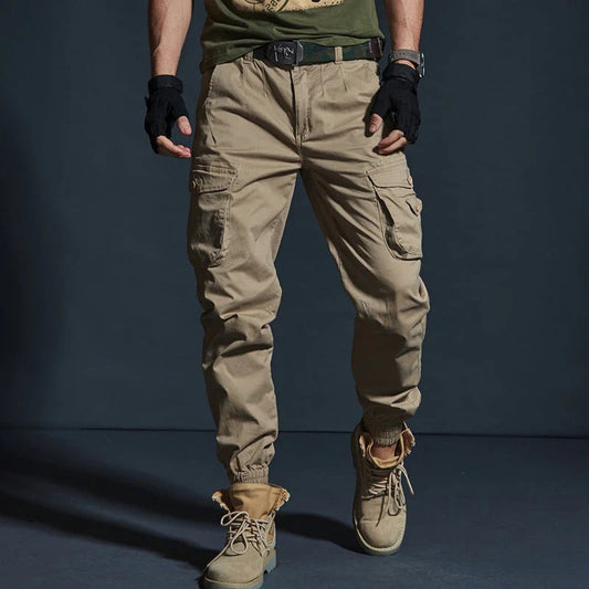 Men's Pants Cargo – Tactical Fit – Breathable Cotton – Elastic Cuff – Multi-pocket