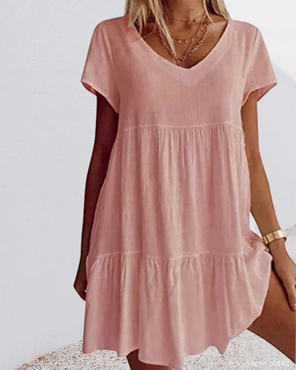 Dress for Women – A-line – Relaxed Fit – V-neck – Layered Design – Short Sleeve