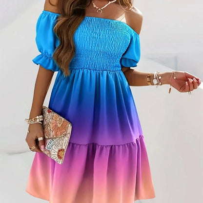 Dress for Women – One-Shoulder – A-Line Fit – Ruffled Sleeve – Printed Pattern