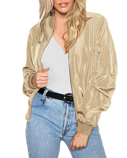 Women's Bomber Jacket – Relaxed Fit – Smooth Water-Repellent Fabric – Zipper Closure