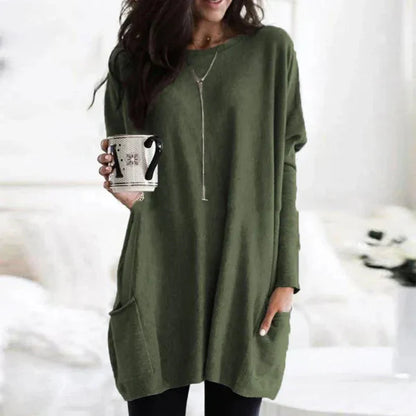 Women's Tunic Sweater – Oversized Fit – Soft Knit – Side Pocket – Dropped Shoulders