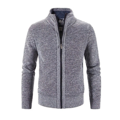 Men's Zip Cardigan – Slim Fit – Wool Knit – Ribbed Edge – Contrast Detail