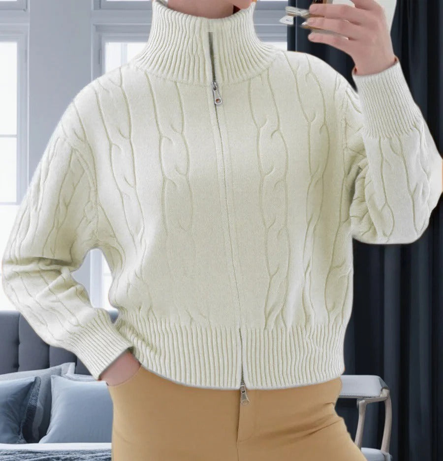 Women's Sweater – Wool Blend – Relaxed Fit – High Neck with Zipper