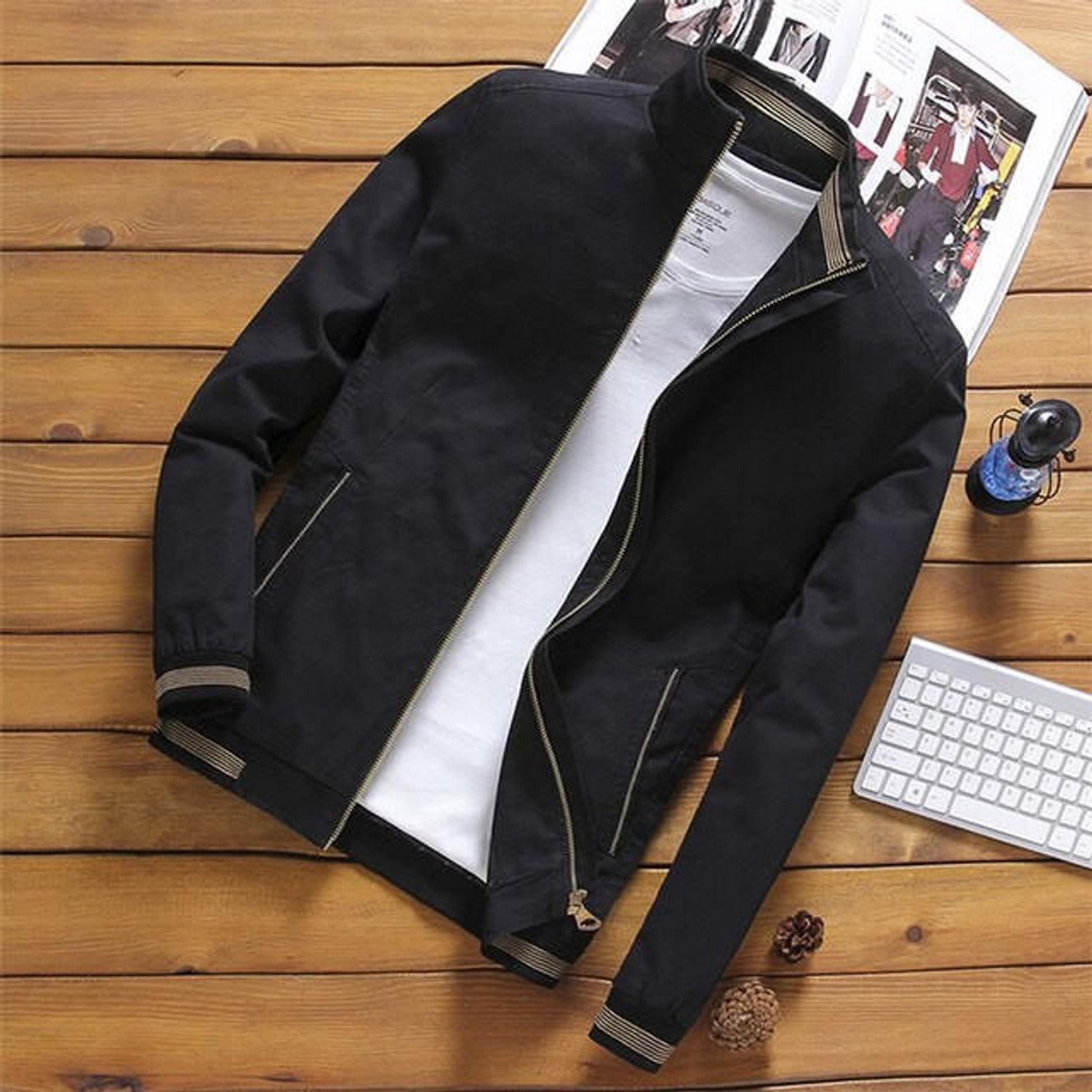Men's Bomber Jacket – Bomber Style – Breathable Cotton Blend – Casual Fit – Zipper
