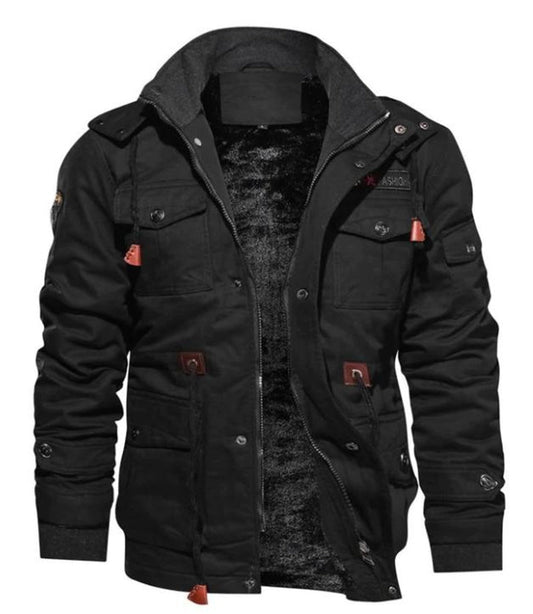 Men's Jacket – Regular Fit – Lined with Fleece – High Collar – Multiple Pockets – Zipper and Buttons