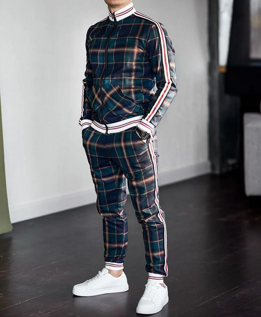 Men's Tracksuit – Slim Fit – Zip Jacket with Stripes – Tapered Pants
