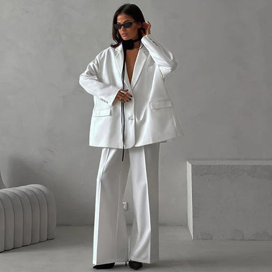 Women's Blazer Set – Oversized Fit – Wide Trousers – Classic Cut – Formal Style