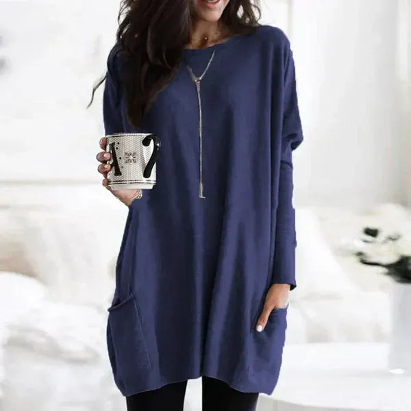 Women's Tunic Sweater – Oversized Fit – Soft Knit – Side Pocket – Dropped Shoulders