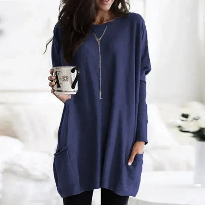 Women's Tunic Sweater – Oversized Fit – Soft Knit – Side Pocket – Dropped Shoulders