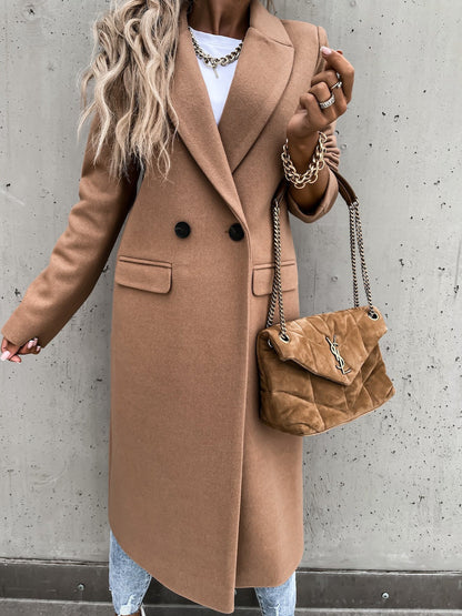 Women's Wool Coat – Tailored Fit – Suit Collar – Knee Length – Classic Buttoning