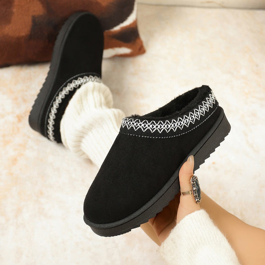 Women's Snow Boots – Suede Look – Lined – Low Model – Non-Slip Sole – Embroidered Detail