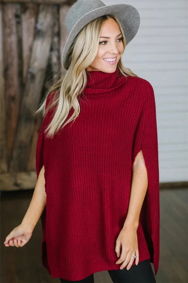 Women's Poncho – Oversized Fit – High Polo Collar – Wide Fit – Wool Blend