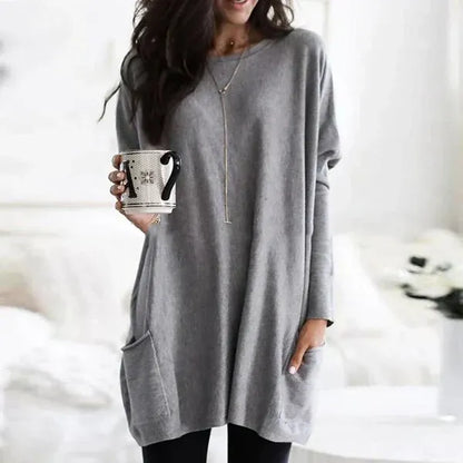 Women's Tunic Sweater – Oversized Fit – Soft Knit – Side Pocket – Dropped Shoulders