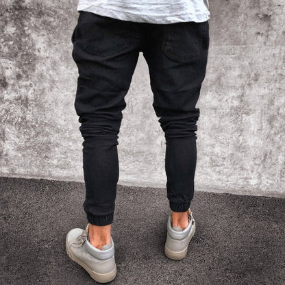 Men's Pants Sweatpants – Slim Fit – Elastic Waist – Ribbed Knees – Full Length