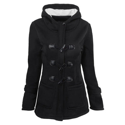 Women's Jacket with Hood – Structured Fit – Cotton Blend – Knee Length – Toggle Details