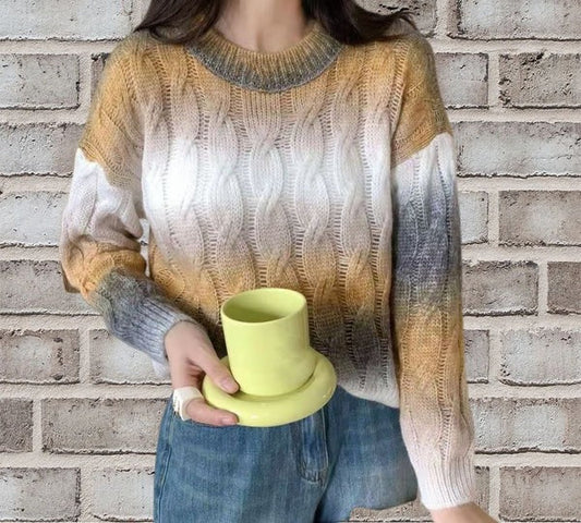 Women's Sweater – Wool Blend – Cable Knit – Relaxed Fit – Long Sleeves