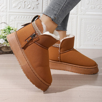 Women's Winter Boots – Robust Sole – Fur Lining – Short Shaft – Zipper – Slip-on