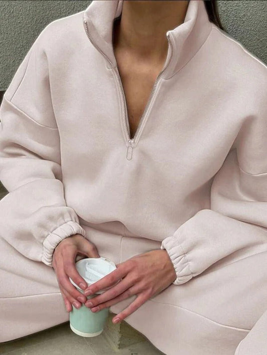 Women's Sweater – Oversized Fit – High Neck with Short Zipper – Soft Cotton Feel