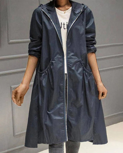 Women's Trench Coat – Waterproof Fabric – Relaxed Fit – Full Length with Hood