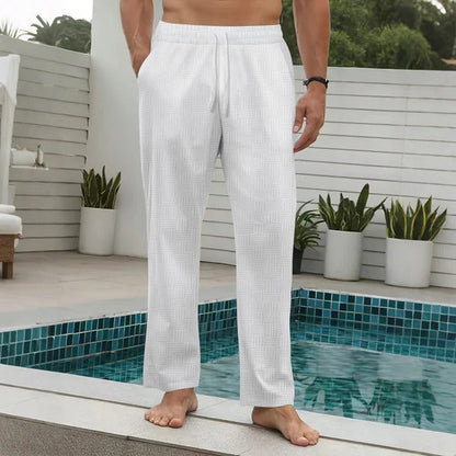 Men's Pants – Relaxed Fit – Textured Fabric – Elastic Waist with Drawstring – Full Length