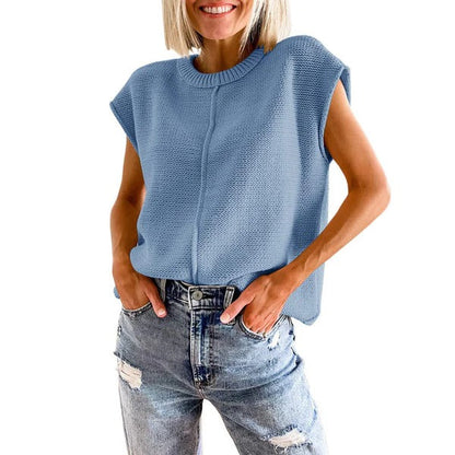 Women's Knitted Top – Relaxed Fit – Sleeveless – Ribbed Neck – Casual