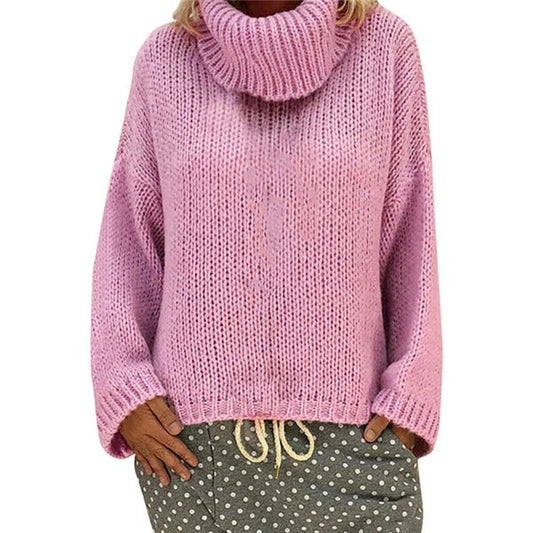 Women's Sweater – Chunky Knit – Oversized Fit – High Neck – Ribbed Finish