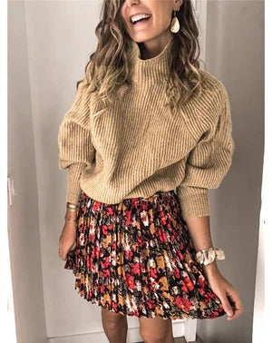 Women's Sweater – Oversized Fit – High Neck – Rib Knit – Wool Blend – Long Sleeves